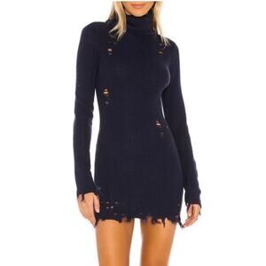 Lovers Friends Navy Blue Keeney Sweater Dress Turtle Neck Wool Blend Large NWT